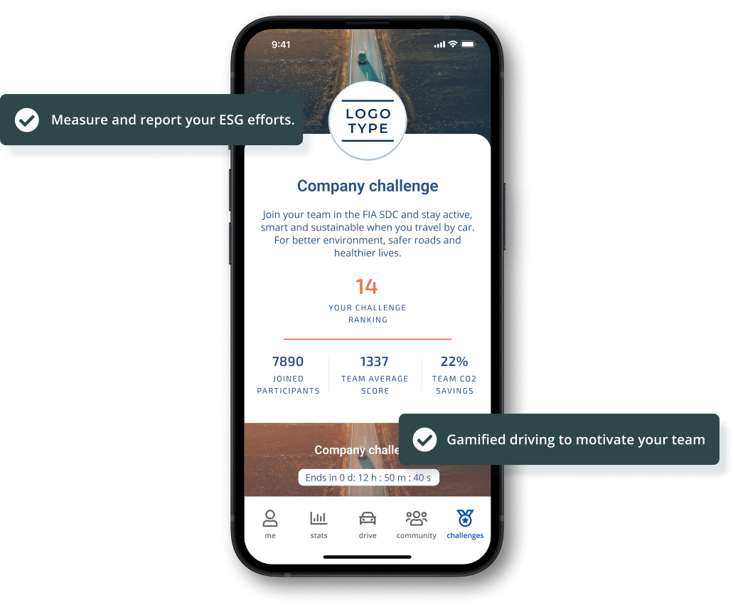 iPhone showing the how you can create a company challenge in the FIA SDC app