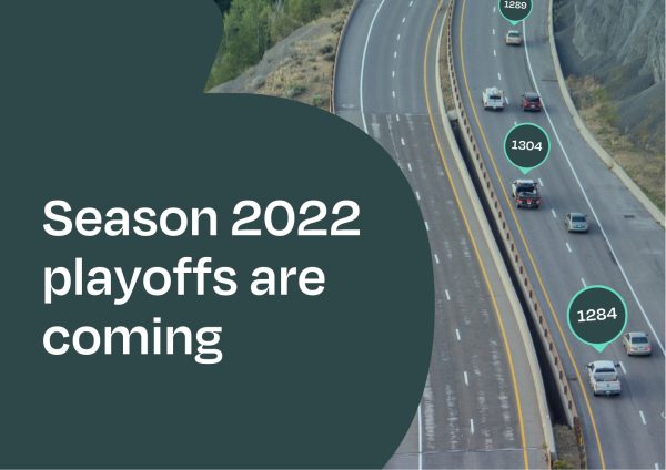 Cars driving on a road with FIA SDC Scores markers on top of them. Copy on top of image saying 